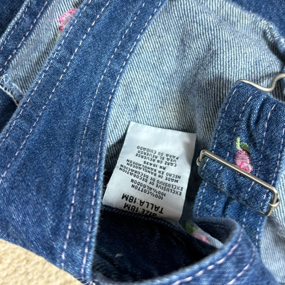 Vintage 90s Overalls Floral Embroidered Pink Roses Size 18 Months Denim - Picture 5 of 5